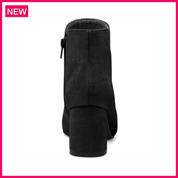 Women's Chunky Heel Ankle Boots Pointed Toe Side V Cutout Office Booties - Picture 4 of 7